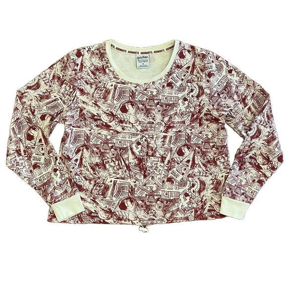 Harry Potter Hogwarts Maurader’s Map Cropped Toggle Sweatshirt Size M - Picture 1 of 9